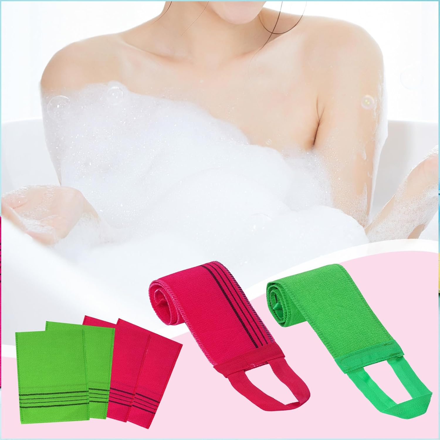 6Pcs Korean Exfoliating Mitt and Washcloth Body Back Scrubber Asian Exfoliating Bath Washcloth for Women Men Shower Washing image number 3