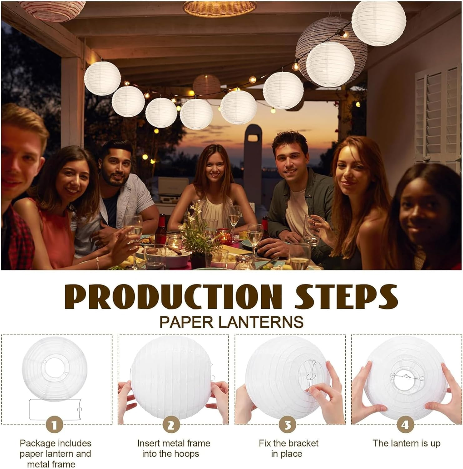 10 PCS White Paper Lanterns 10 Inch Decorative Chinese Japanese Hanging round Paper Lanterns for Birthday Wedding Christmas Bridal Home Decor Party Decoration image number 5