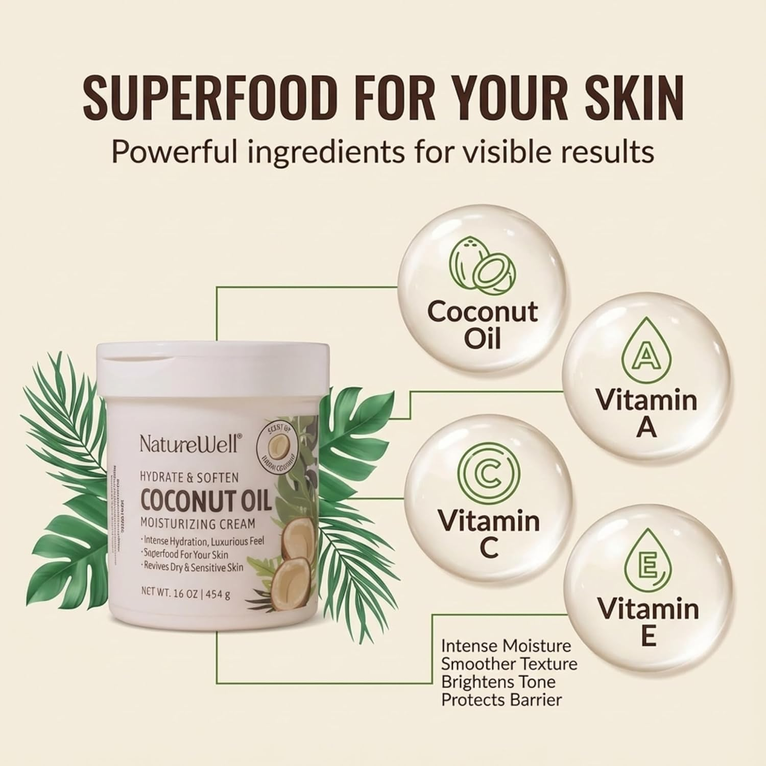 Naturewell Extra Virgin Coconut Oil Moisturizing Cream 16 Oz image number 6