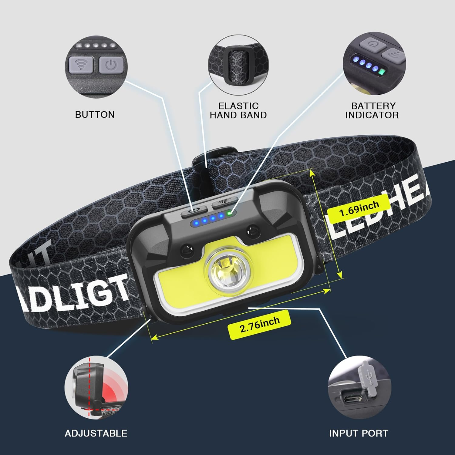 2 Pack Headlamp Rechargeable, 1300 Lumen Lightweight Bright with White Green Red Headlamp Flashlight, Waterproof Motion Sensor Head Lamp,14 Modes for Outdoor Camping Running Cycling image number 5