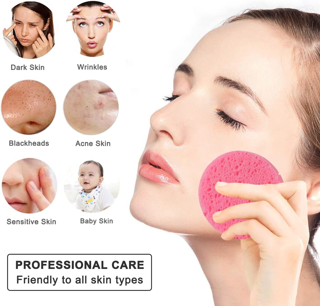 50-Count Compressed Facial Sponges for Daily Cleansing and Gentle Exfoliating, 100% Natural Cellulose Spa Sponge Perfect for Removing Dead Skin, Dirt and Makeup - Pink image number 6