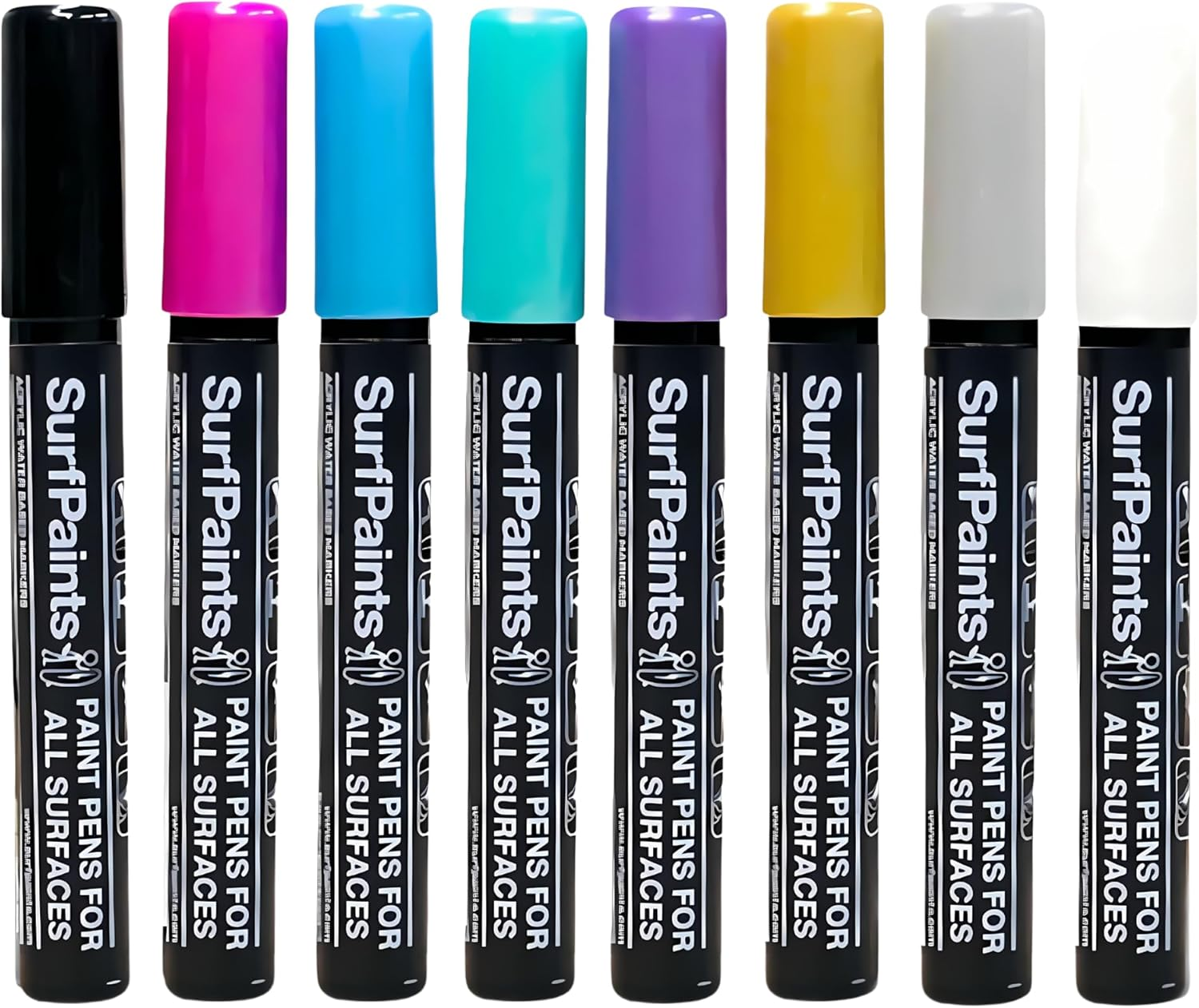 Surfpaints Metallic Acrylic Paint Pens &ndash; Vibrant 8-Colour Set for Rock, Wood, Glass, Ceramic, Surfboards & DIY Art &ndash; Waterproof, Uv-Resistant, Non-Toxic Permanent Paint Markers &ndash; 4Mm Tip image number 4