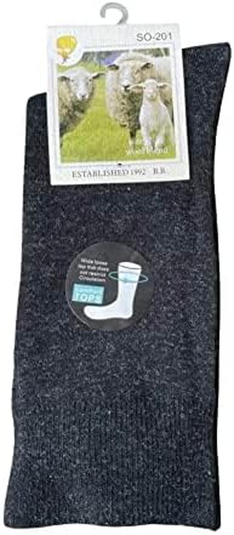 6 Pairs Loose Top Diabetic Socks Wool Blend Wide Top Mens Womens Sock Black Navy Grey