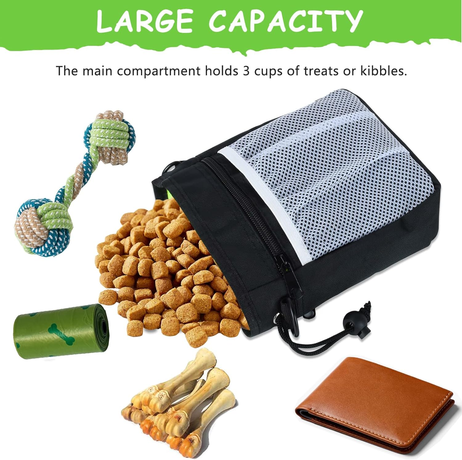 Dog Treat Pouch - 3 Ways to Wear Treat Pouches for Pet Training and 2 Pieces Clicker Taining for Dogs, Dog Training Treat Pouch Bag and Dog Clicker for Training with Waist Belt Shoulder Strap image number 1