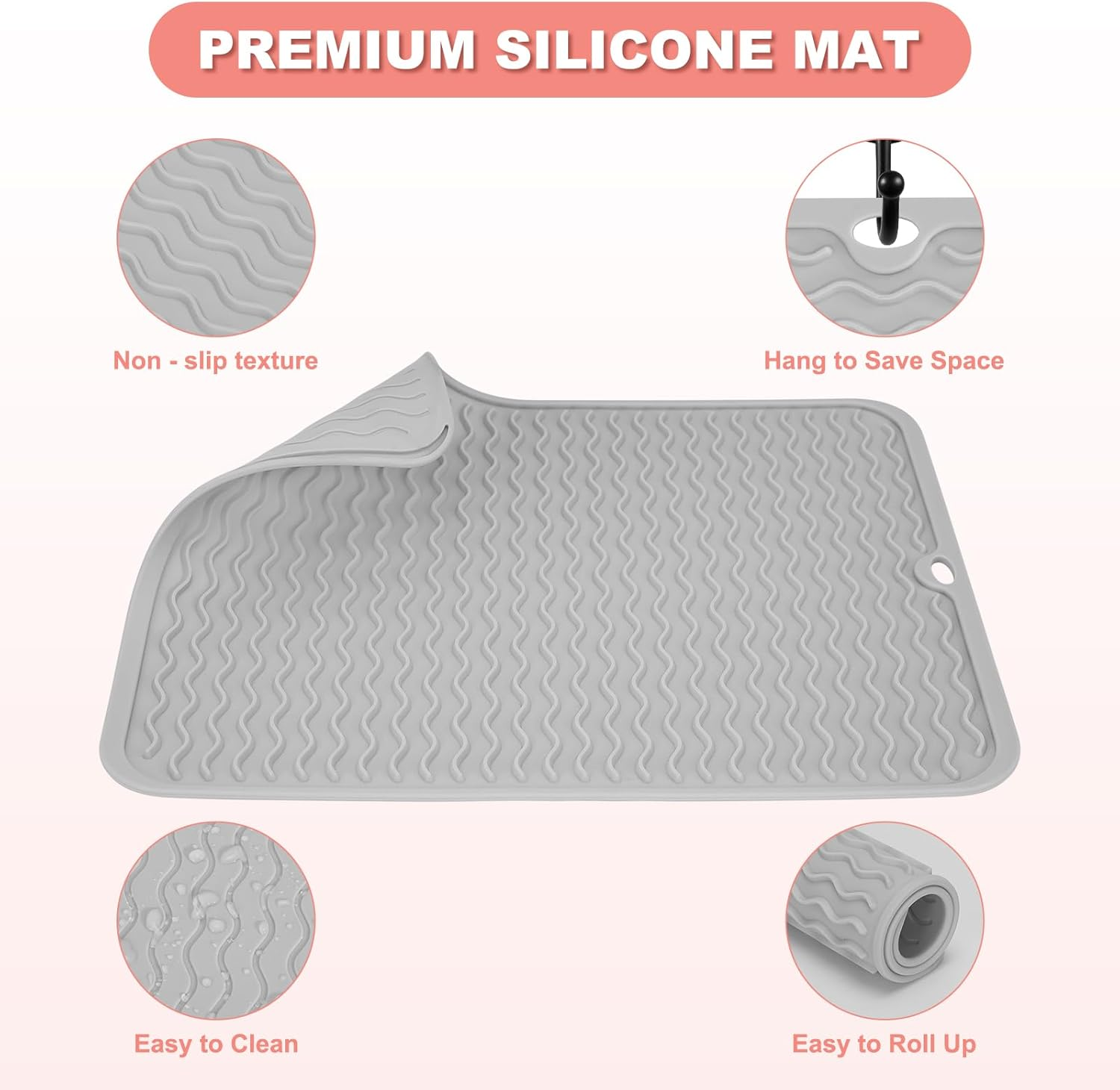 Oversize Silicone Heat Resistant Mat for Curling Iron, Hair Straightener, Flat Irons and Hot Hair Styling Tools, Portable Wrap Cover with Velcro for Home Travel Gym Salon(14.2"" X 11"") - Gray image number 3