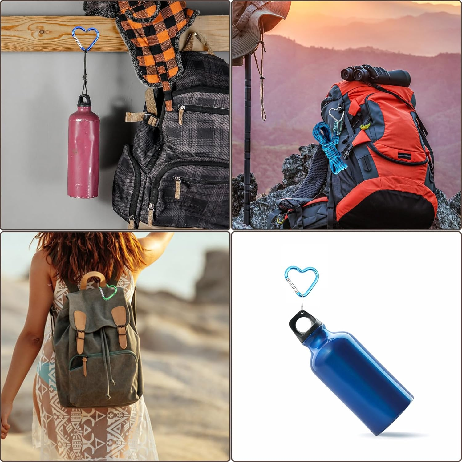 10Pcs Heart Shaped Carabiner, Aluminium Alloy Cute Carabiner Clip Snap Hook Key Holder Heart Keychain Clip Key Ring for Camping Backpack Water Bottle Key Chain image number 1