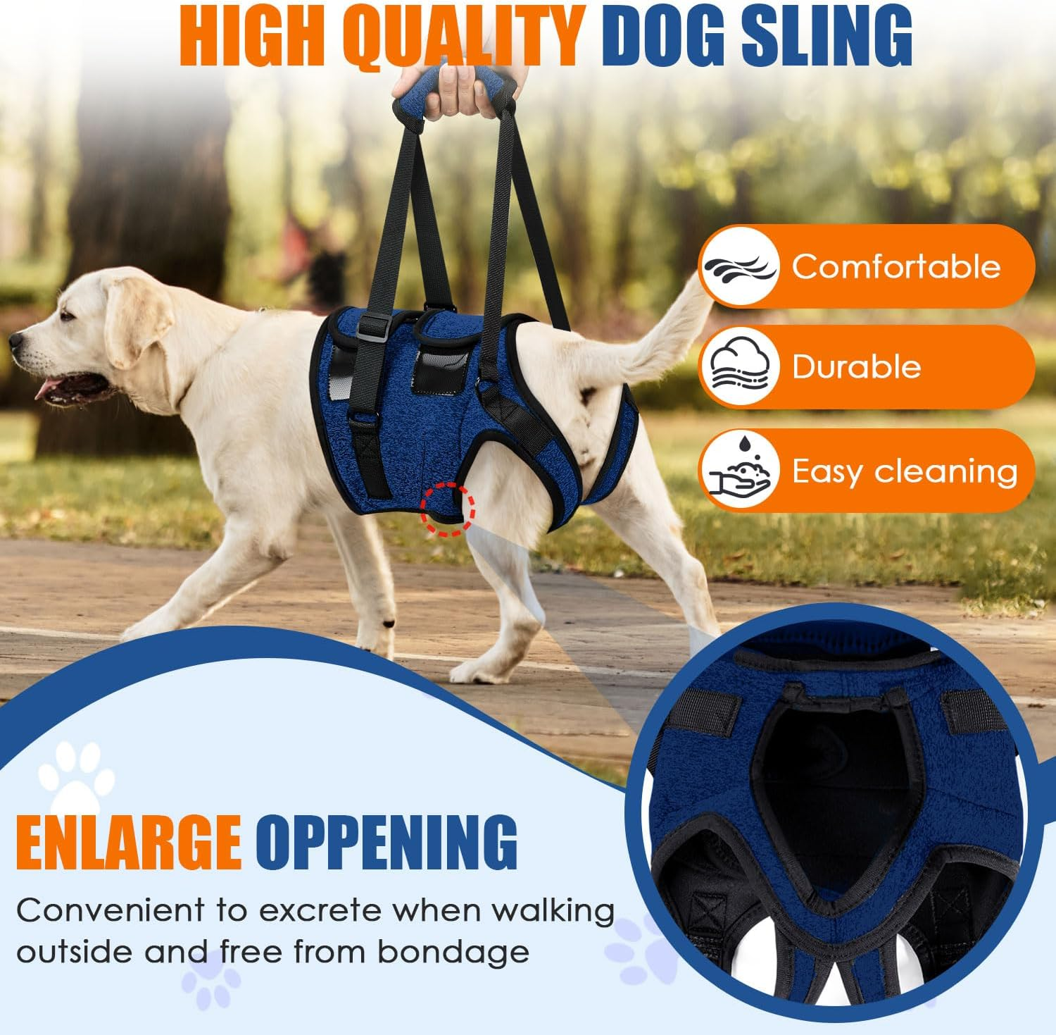 AUTOWT Dog Sling Harness, Hind Leg Support Sling for Elderly Injured Arthritic Disabled Dogs Provides Rehabilitation Aid for Weak Back Legs, Comfy Pet Auxiliary Harness for Walking Climbing image number 7