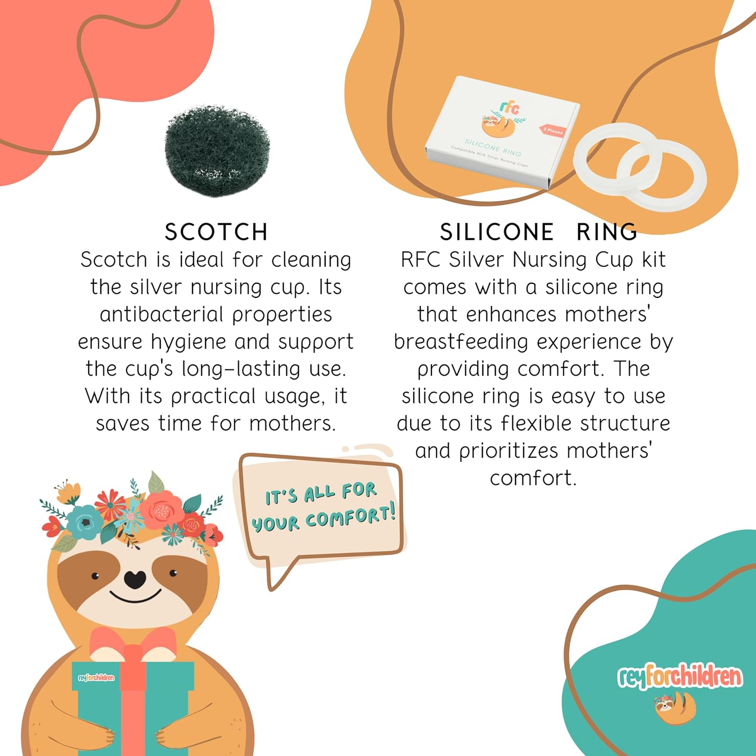 RFC Silver Nursing Cups - 999 Silver Nursing Pad - Nipple Shields Kit for Nursing Newborn - Breastfeeding Essentials - Nipple Cover Breastfeeding - with Silicone Ring & Cleaning Scotch & Carrying Case (Shiny 999 Silver Nursing Cup (XL)) image number 6