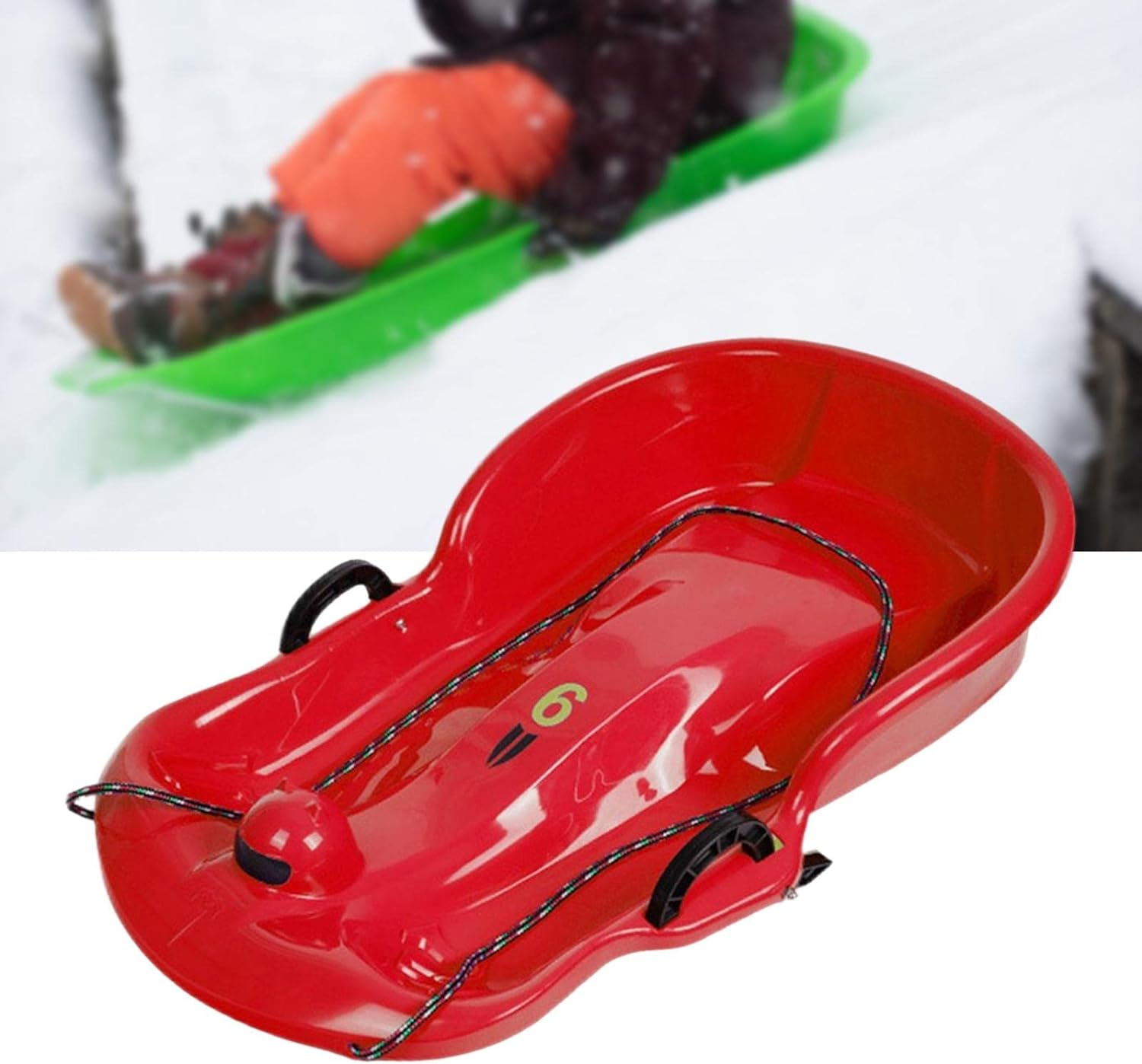 Portable Winter Snow Sled Sledding Sleigh Toboggan Kids Sledge for Yard Backyard - Red image number 3