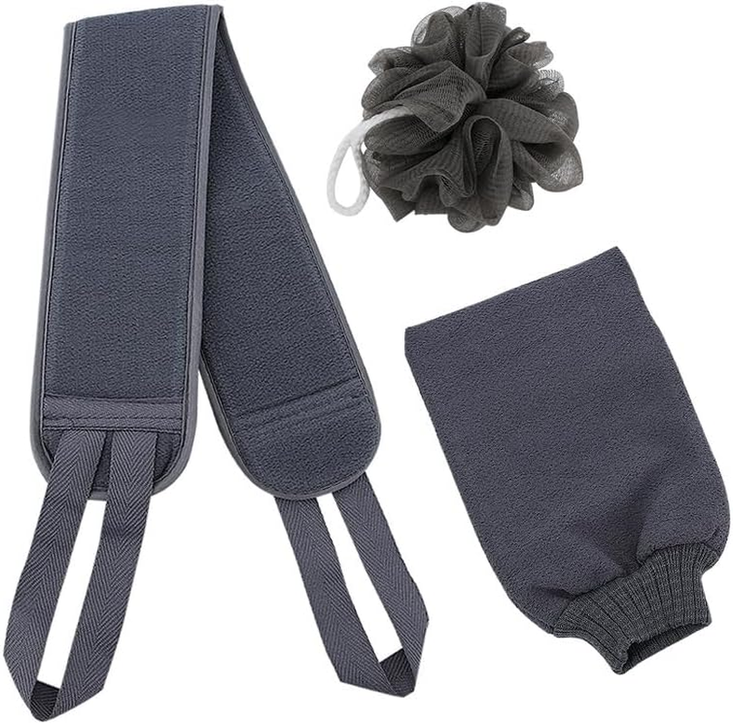 3 PCS Exfoliating Back Scrubber for Shower, Exfoliating Glove - Body Scrubber Exfoliator Mitt Bath Sponge Shower Loofahs Mesh Pouf Bath Scrunchies. image number 5