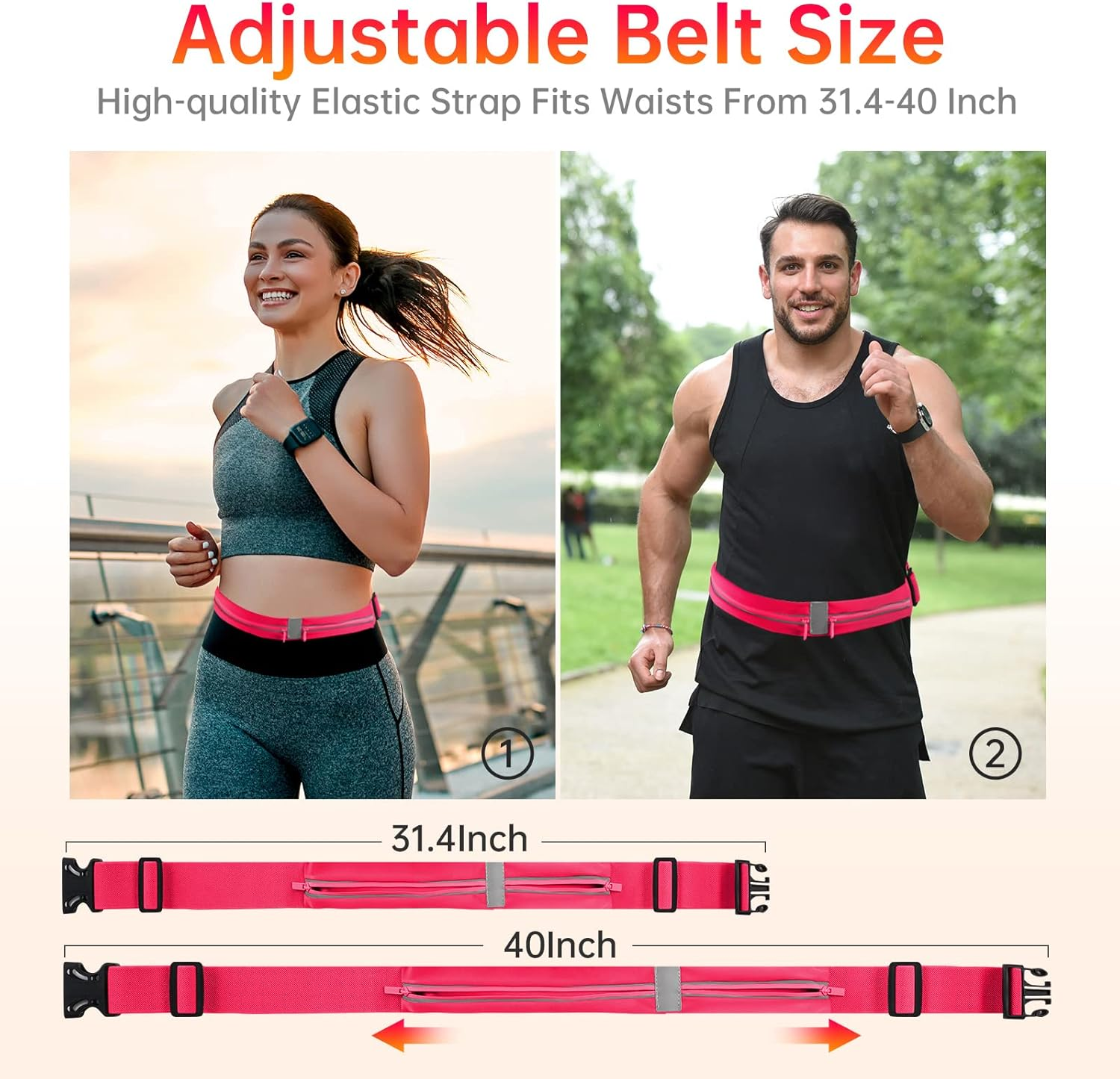 Unisex Small Waist Pouch with Adjustable Strap Thin Belt Pack for Running Hiking Travel Workout Dog Walking Outdoors Sport Fishing Waist Pack Bag, Pink, One Size, Sports image number 2