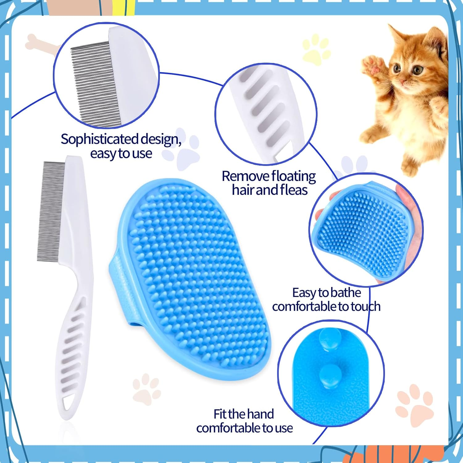 6-Piece Small Animal Grooming Set with Hair Remover, Nail Clipper, Flea Comb, Shampoo Brush for Rabbit, Hamster, Guinea Pig image number 6