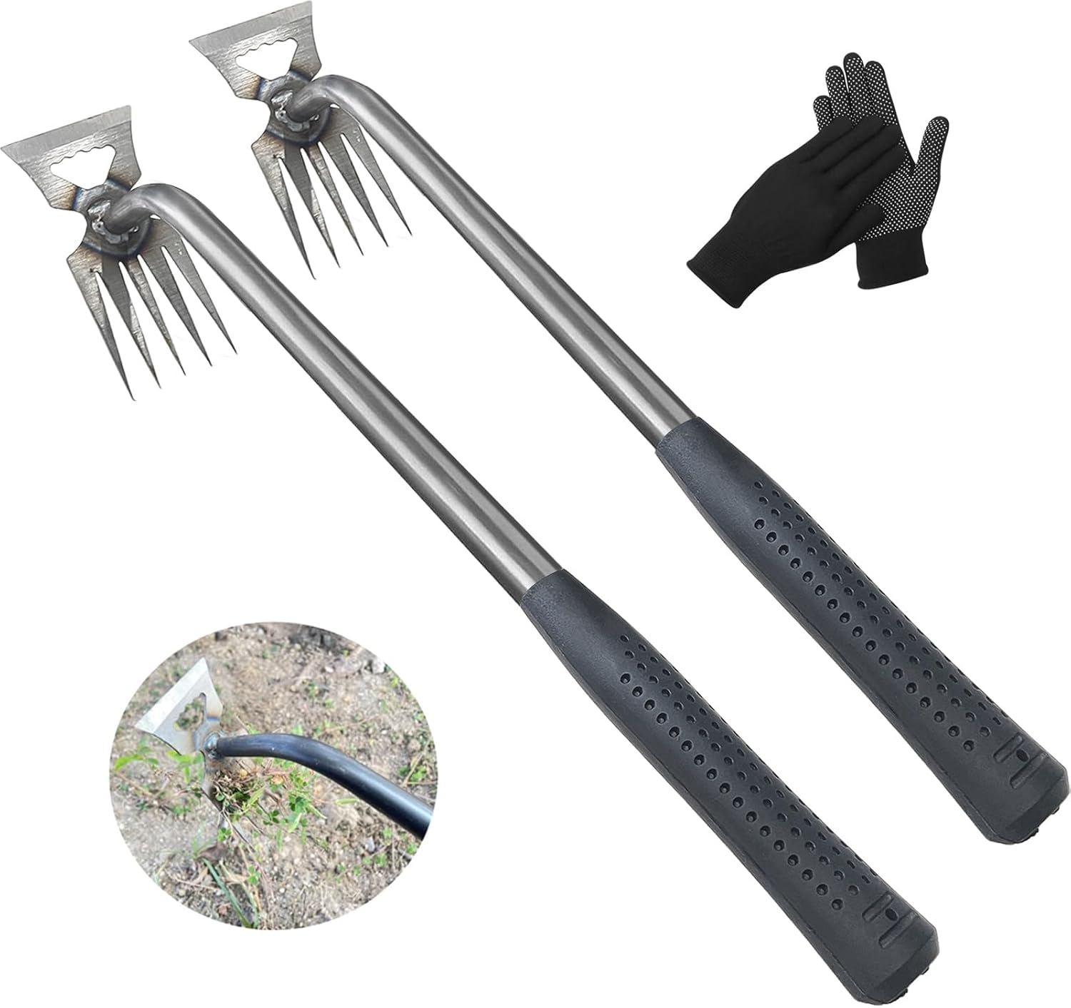 Weed Puller Tool, Upgrade Durable Garden Weeder Tool Set, Featuring a Dual-Purpose Manual Weed Removal Tool with Manganese Steel Teeth and Included Garden Gloves, Portable Tool for Gardens/Backyards. image number 2