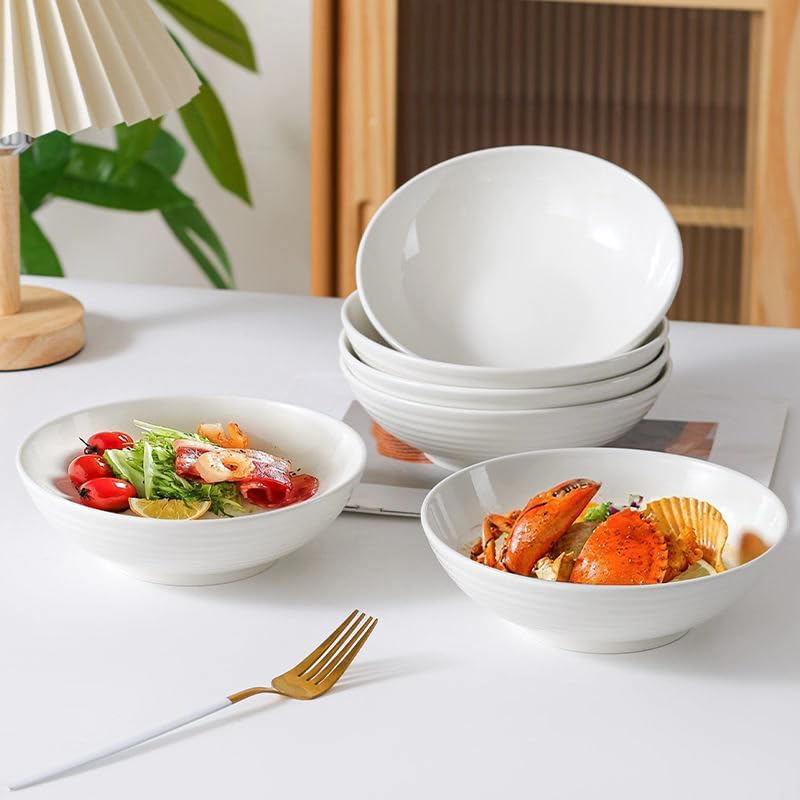 7 in Porcelain Pasta Bowls Ceramic Set of 6,Salad Bowls Wide and Shallow Set for Serving Soup, Pasta, Noodle, Dinner, Large Kitchen Bowl Plates,Soup & Microwave & Dishwasher Safe image number 6