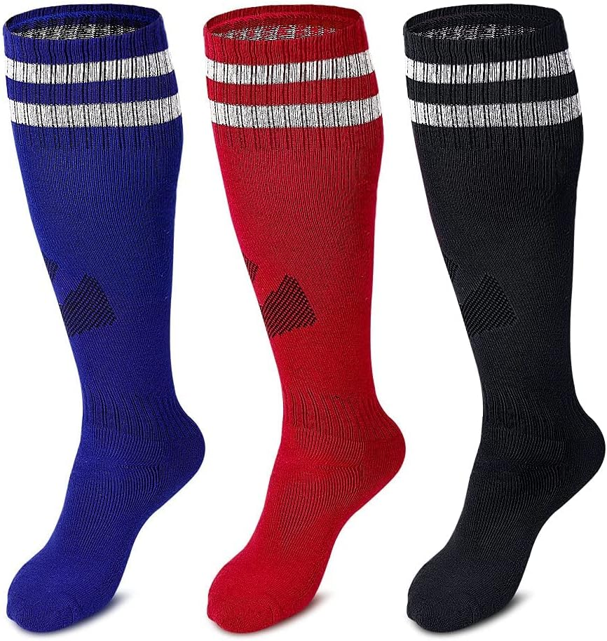 Soccer Socks 3 Pairs anti Slip Soccer Knee Socks Team Sport Knee High Socks for Adult Youth Basketball/Hockey Sports Grip Socks image number 4