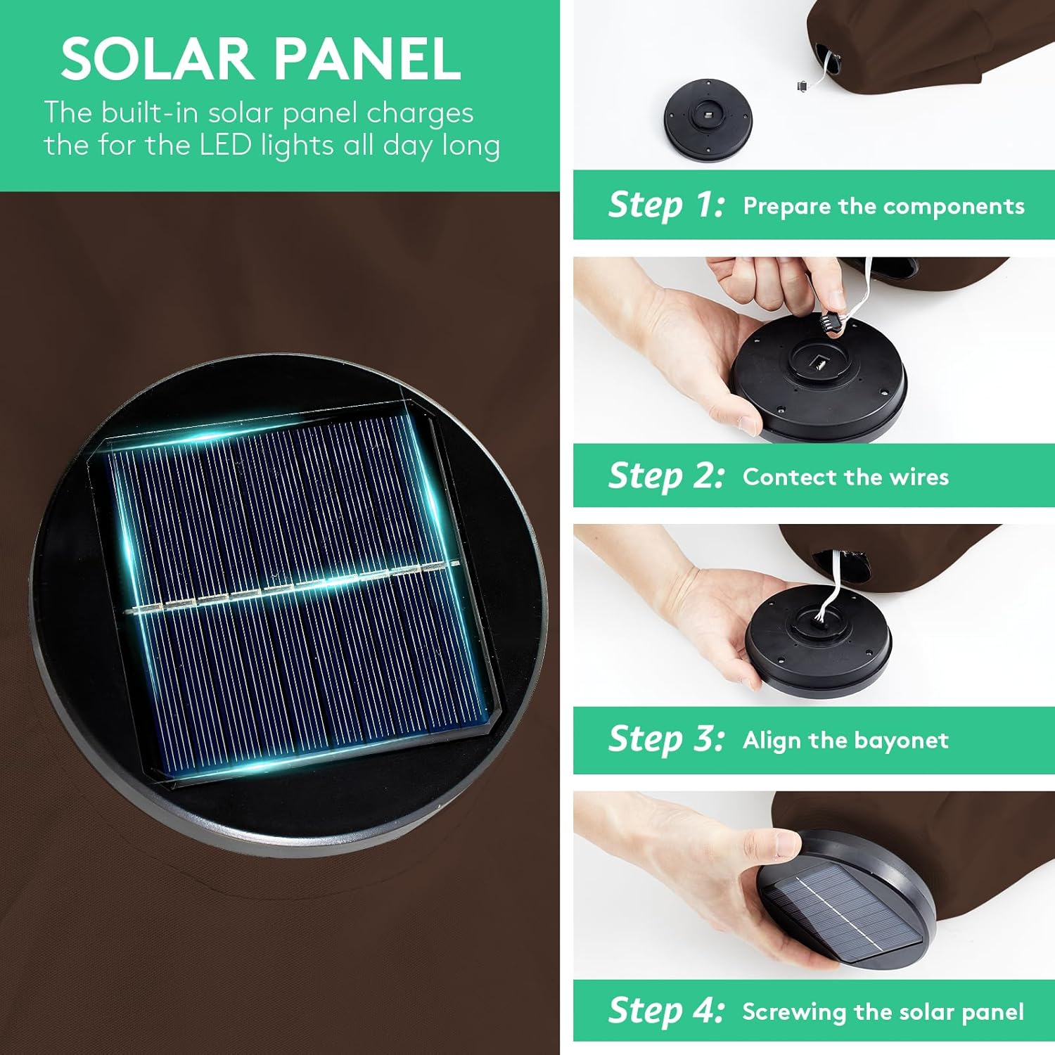 JEAREY Upgrade 9FT LED Lighted Patio Umbrella, Solar Outdoor Umbrella, Tilt Table Umbrella for Pool, Deck & Yard(Brown) image number 1