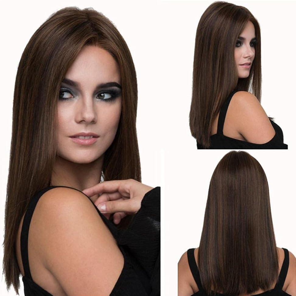18 Inch Nature Straight Deep Brown Wigs for White Women Soft Hair Synthetic Wigs-A image number 3