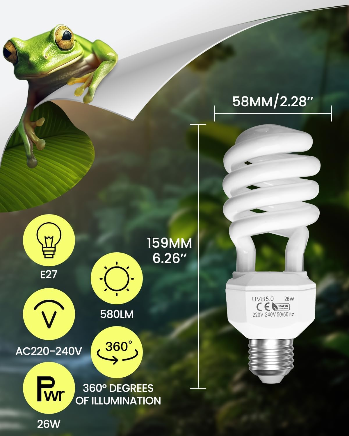 UVB Bulb E27 26 W AC220-240 V E27 UV UVB Reptile Terrarium Lamp Fluorescent Lamp UV UVB 5.0 Lamp Terrarium for Aquarium, Glass Container, Feeder, Turtle, Snake, Etc. (1 Piece) image number 2