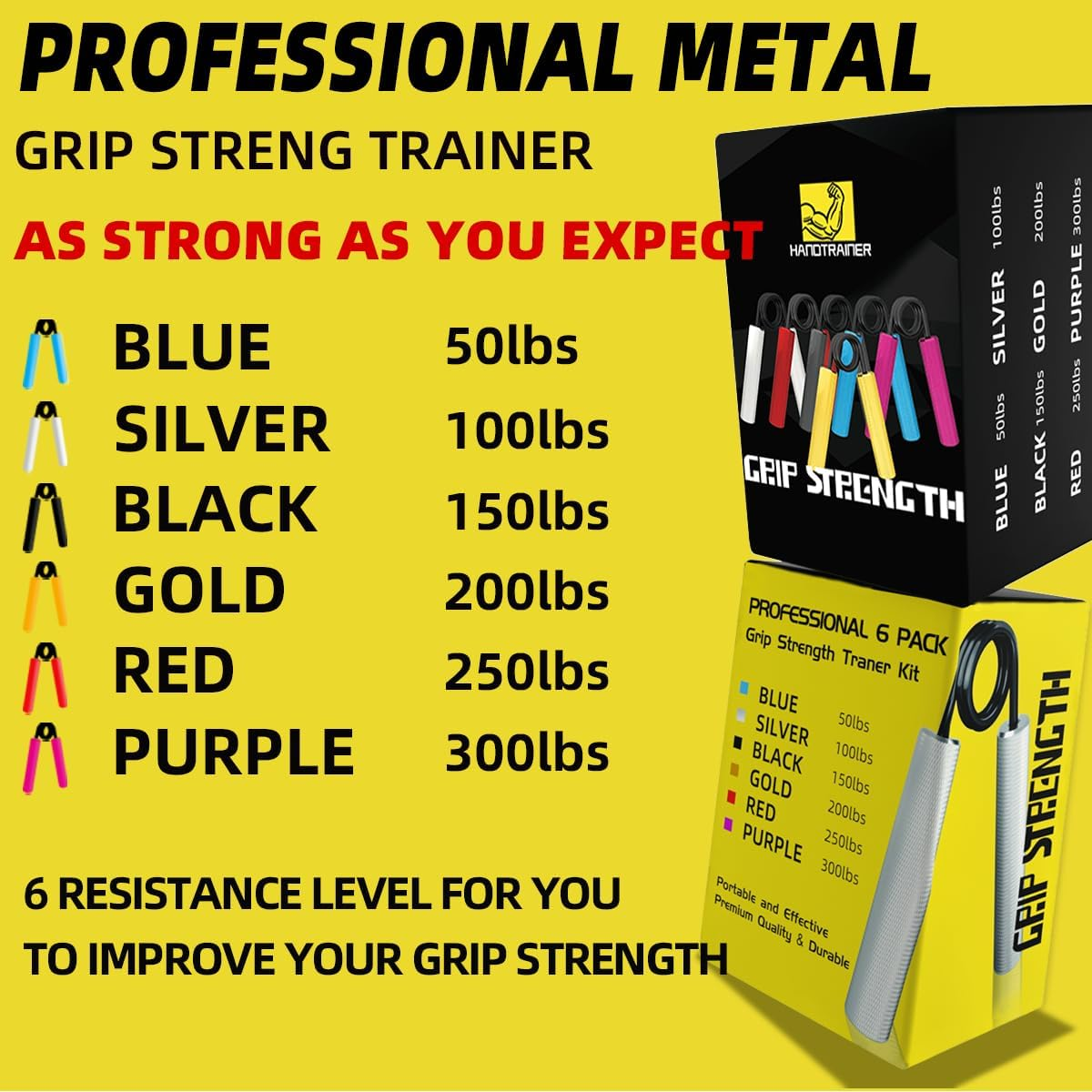 Kasifei Metall Griffkraft Trainer, 4Er Pack (22.5, 45, 67.5, 90Kg) Handtrainer Unterarmtrainer, Handgriff Handgelenk Trainingsger&auml;t, Fitnessger&auml;te F&uuml;r Zuhause