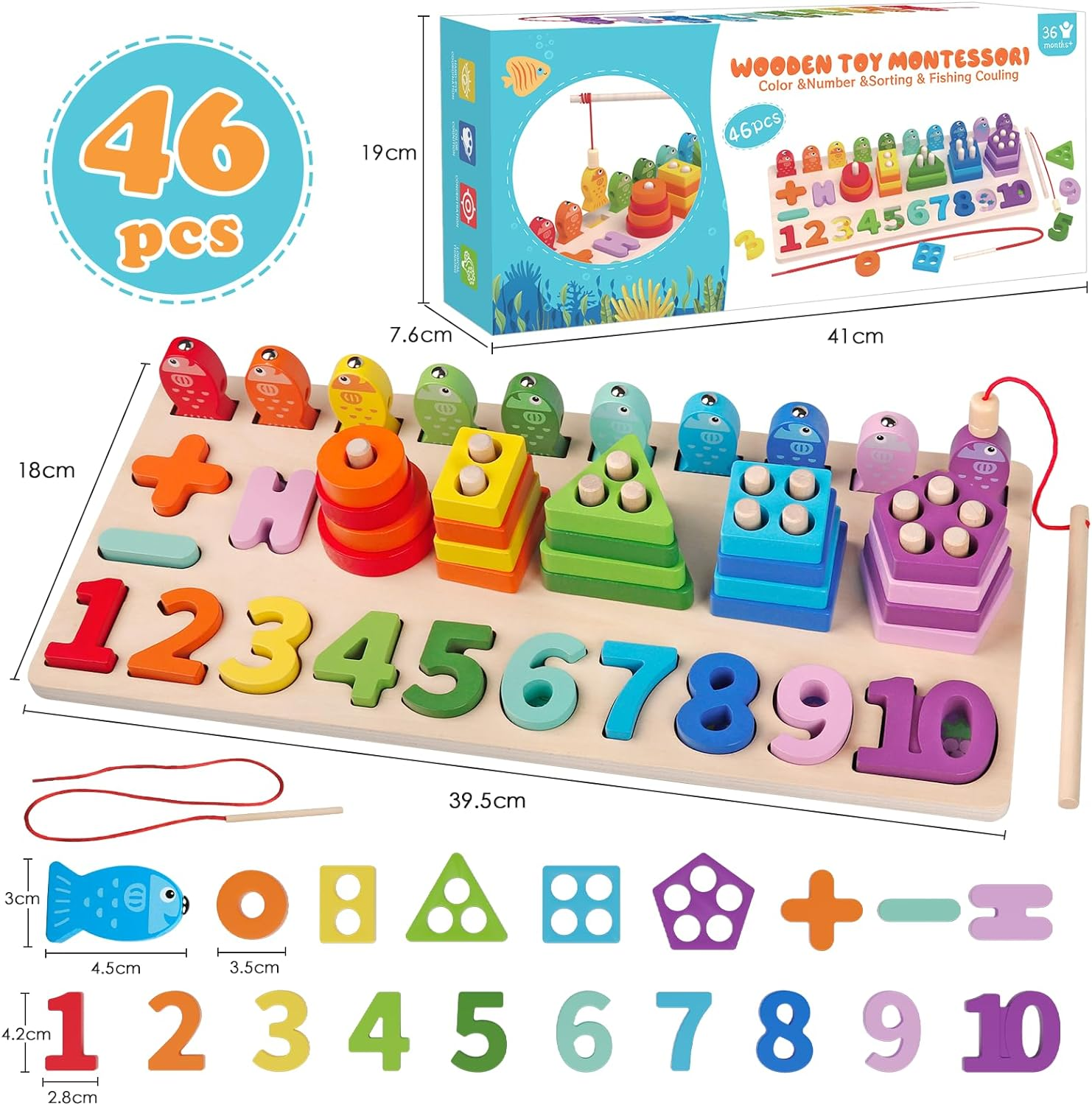 Montessori Toys for Toddlers 1-3 Year Old 5 in 1 Wooden Toys Sorting & Stacking Toys Magnetic Fishing Game Educational Toys for Age 2 3 4 Year Olds Boys Girls Birthday Gifts image number 1