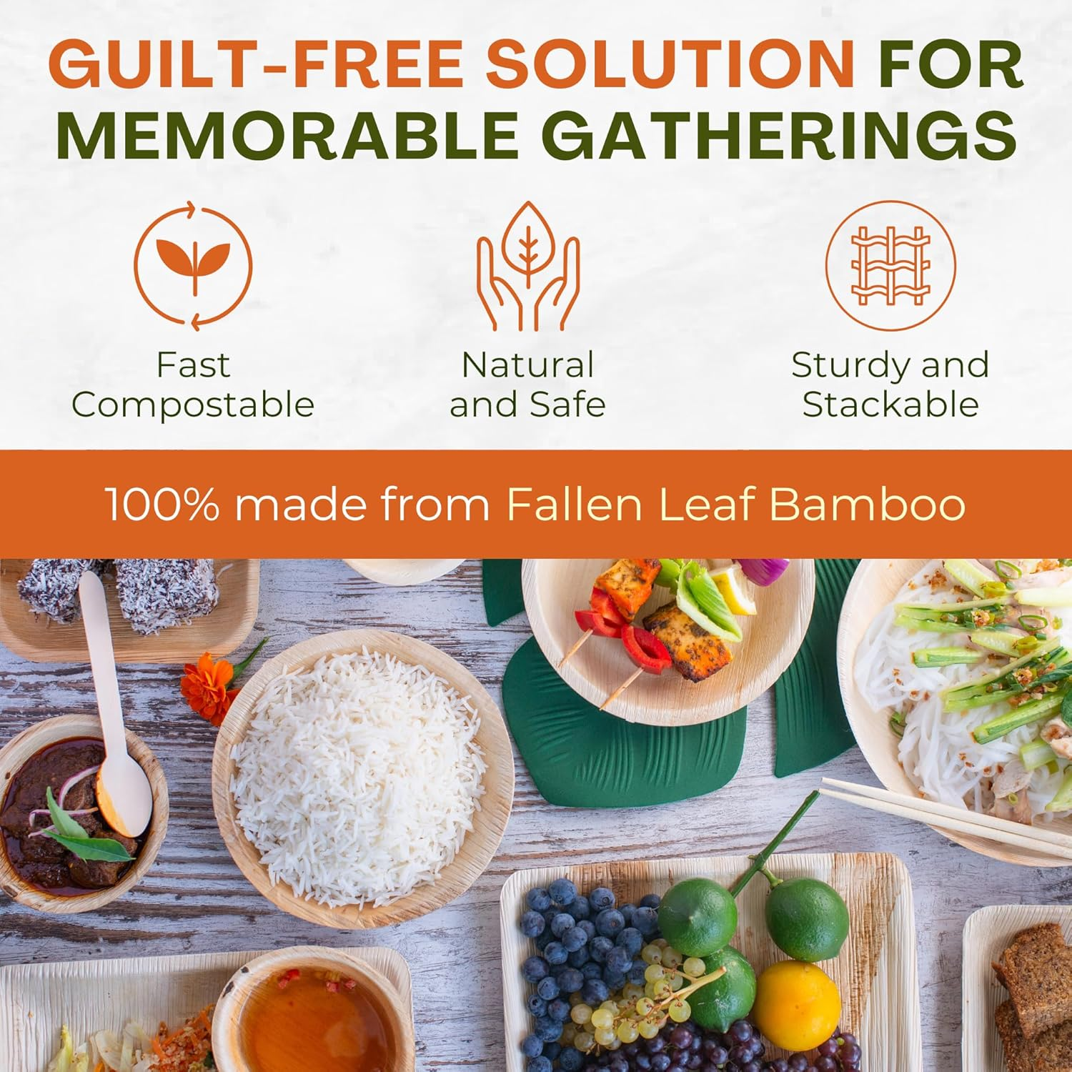 100 Pieces Biodegradable, Disposable Plates Party Paper Plates Set - Mother Nature'S Choice for Bamboo Party Plates | 100% Compostable 15 CM round Small Plate image number 5