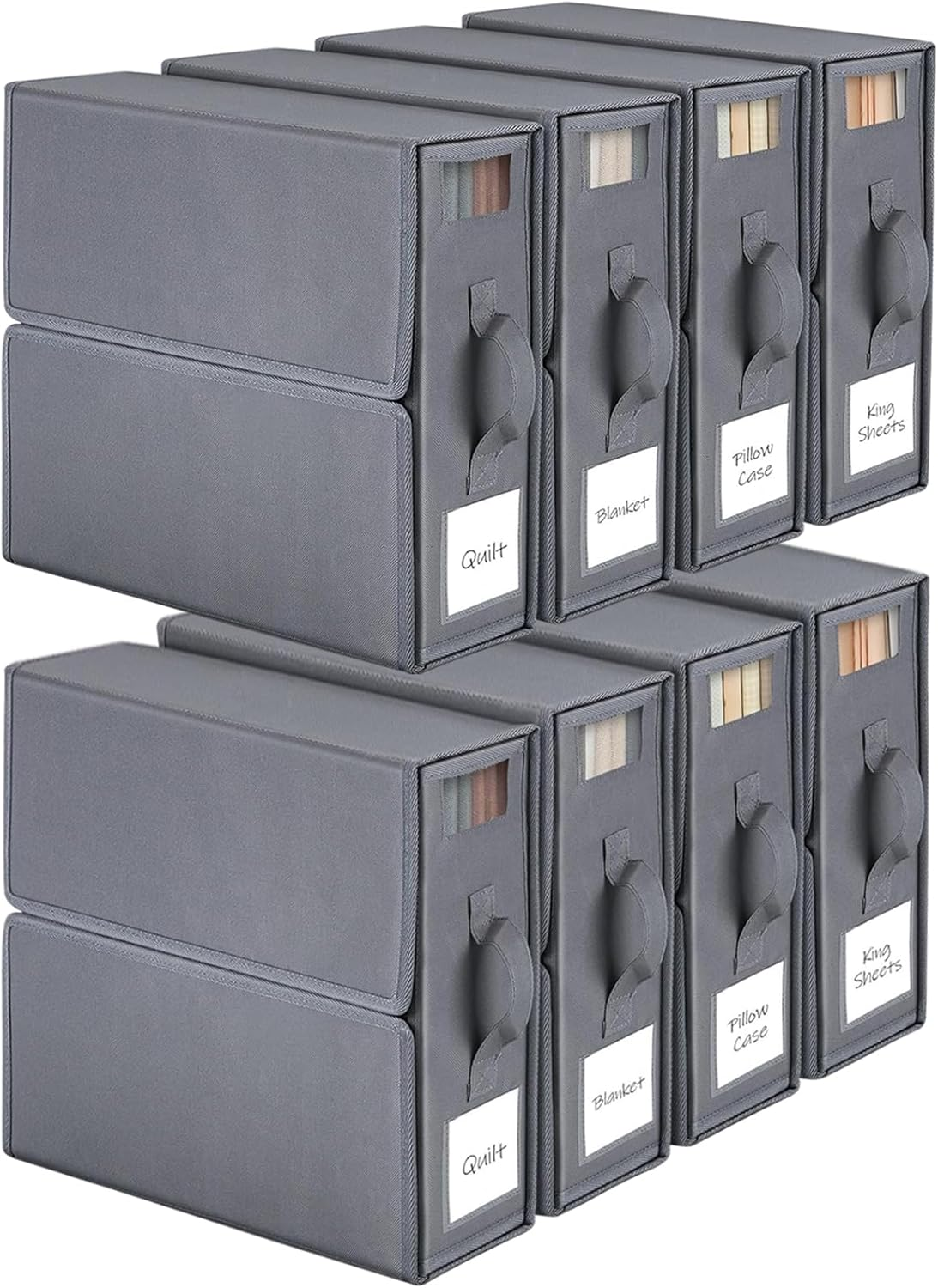 Linen Storage Bag, Bed Sheet Organiser with Handle, 6 Pack King Size Foldable Storage Box for Wardrobe, under Bed Storage | Premium Organiser with Clear Window & Labels for Home Storage & Organisation