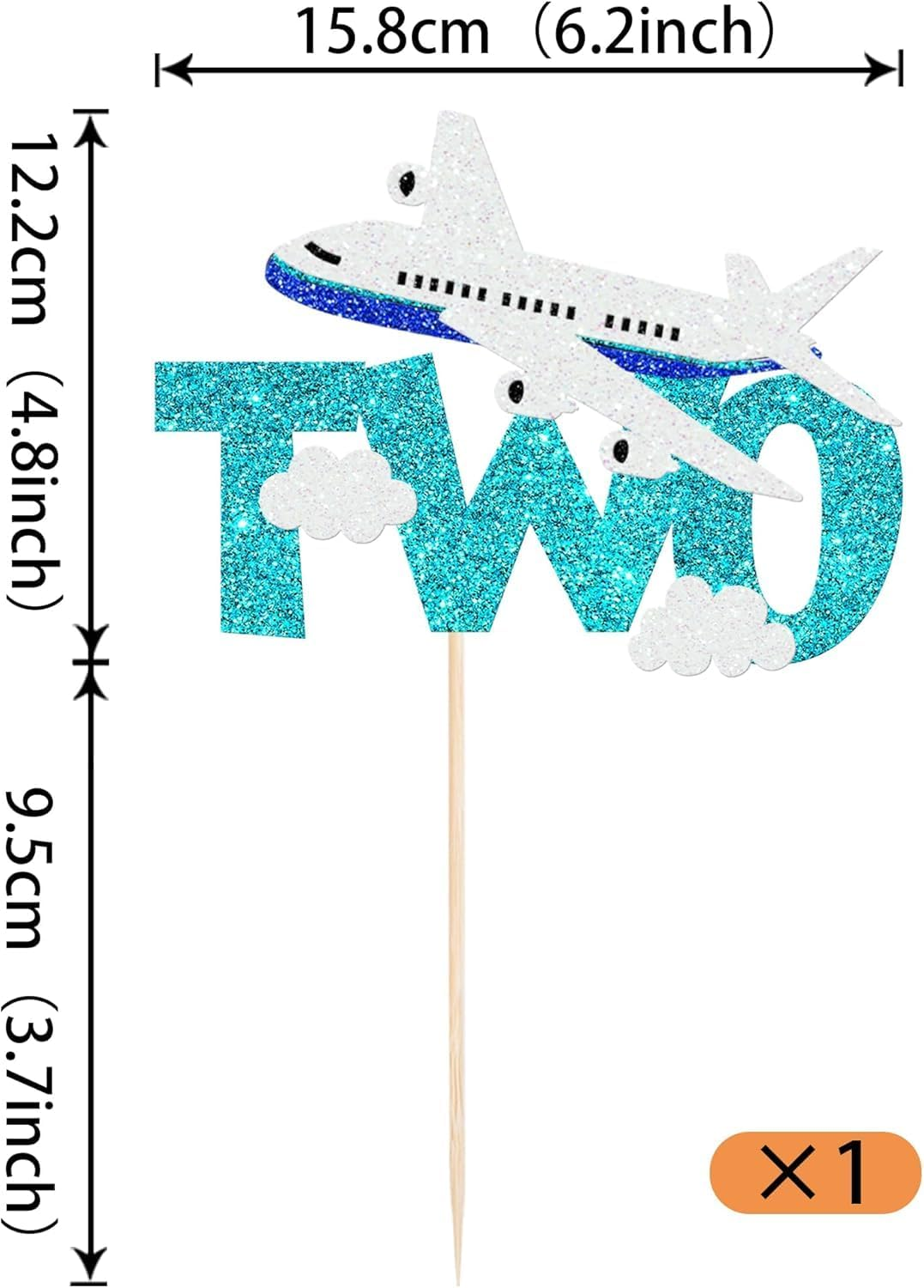 1 Pack Two Airplane Cake Topper Glitter Airplane Sign Oh How Time Files Cake Pick Second Birthday Cake Decorations for Plane Theme 2Nd Year Old Baby Shower Birthday Party Supplies image number 4