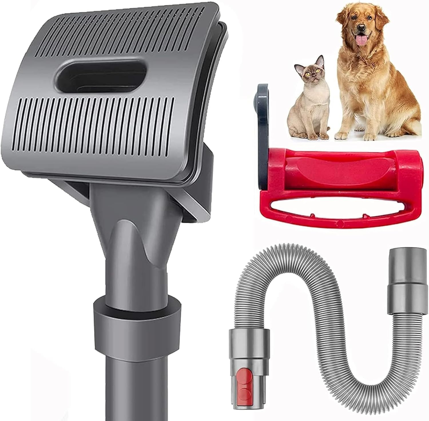 Groom Tool Attachments Brush with Trigger Lock & 24In Extension Vacuum Hose,Pet Dog Grooming Brush Compatible with Dyson V7 V8 V10 V11 V12 V15 Vacuum image number 2