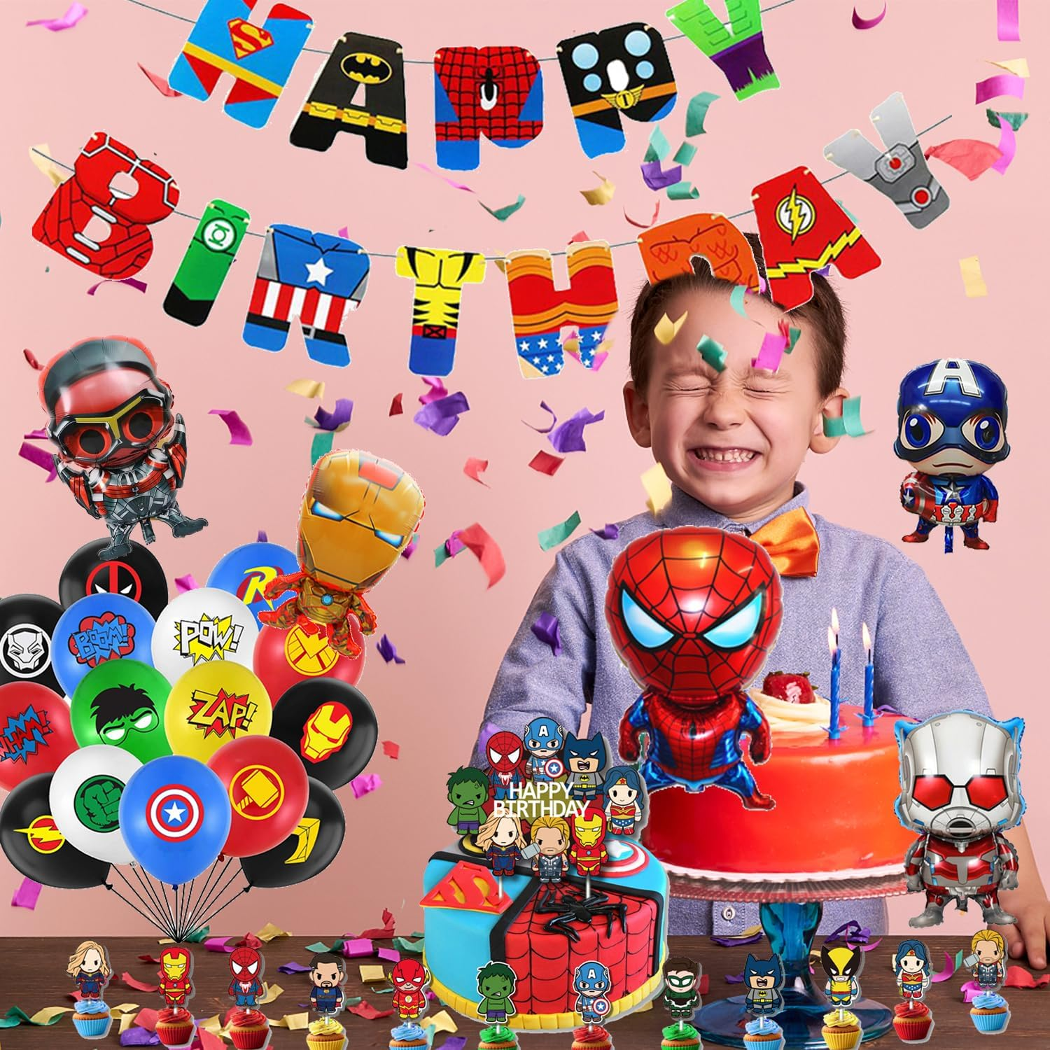 38Pcs Superhero Party Decoration Kit Superhero Balloons Avengers Party Balloons Decorations Happy Birthday Party for Boys Birthday Party Decoration image number 5