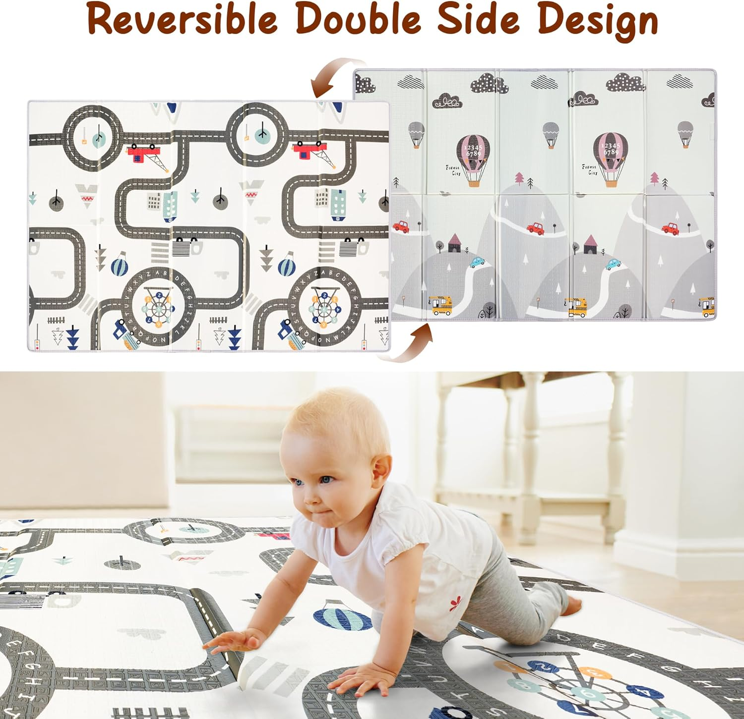 Baby Play Mat &ndash; Extra Large Foldable Foam Playmat for Babies & Toddlers, Waterproof, Non-Toxic, Reversible Tummy Time Mat, Soft Baby Floor Mat for Crawling & Learning to Walk (200X150 Cm)