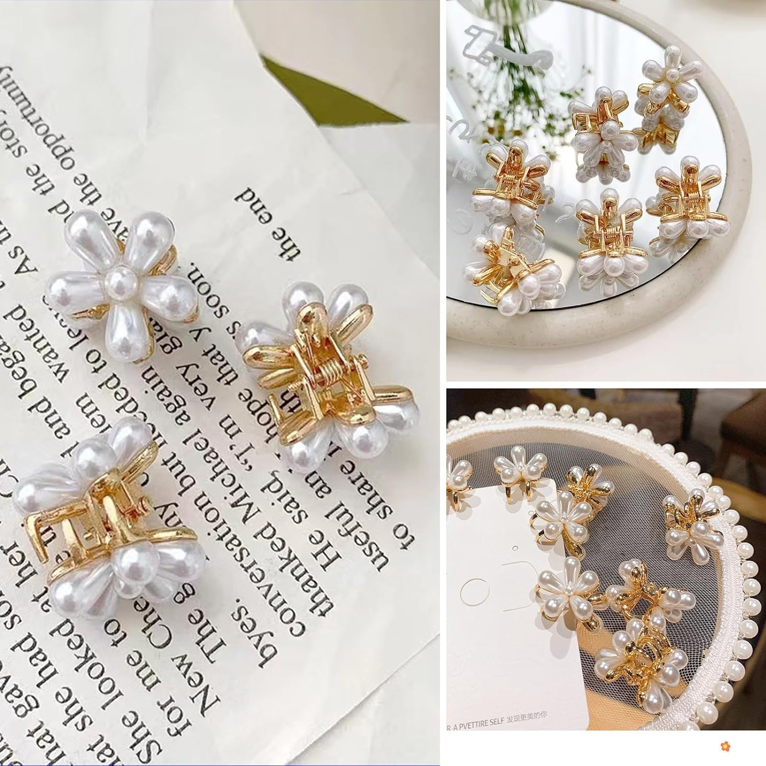 20 Pcs Mini Pearl Hair Claws Clips,Fashion Small Flower Clips,Sweet Cute Bangs Hair Barrettes Pins