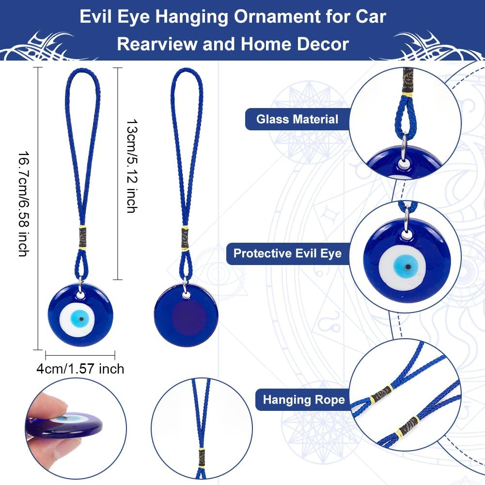 WEBEEDY 4Pcs Blue Evil Eye Glass Hanging Pendant Car Charm Ornament - Turkish Greek Amulet Car Accessories for Good Luck Protection - Wedding Party Christmas Favors Gift image number 3