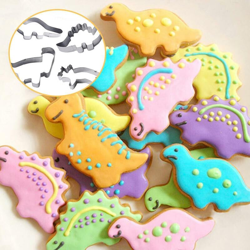 AIMALL 4X Stainless Steel Dinosaur Cookies Cutter Biscuit Pastry Cake Fondant Mould, Precision Shapes for Biscuit, Pastry, and Fondant Crafting, Ideal Kitchen Gift image number 3