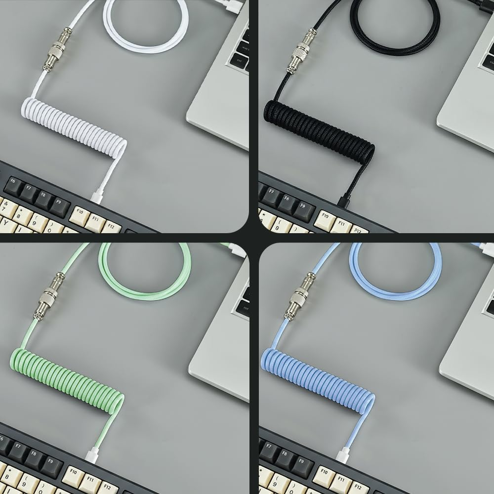 Coiled Keyboard Cable, MACHNIVO USB C Cable for Mechanical Gaming Keyboard, Detachable Metal Aviator for Custom Keyboard, PC Gaming Accessory (Jade Green) image number 2
