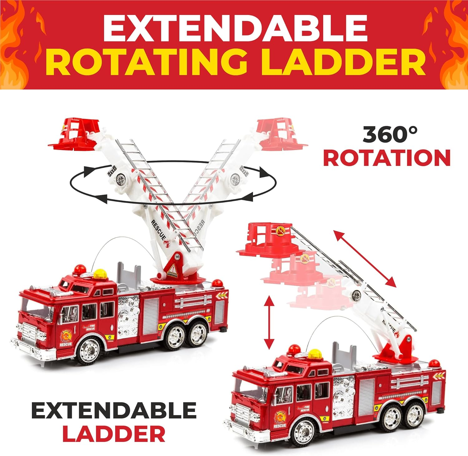 Fire Engine Truck Kids Toyl Kids Toy with Extending Ladder & Lights & Siren Sounds Vocal Phrases Bump & Go Action image number 1
