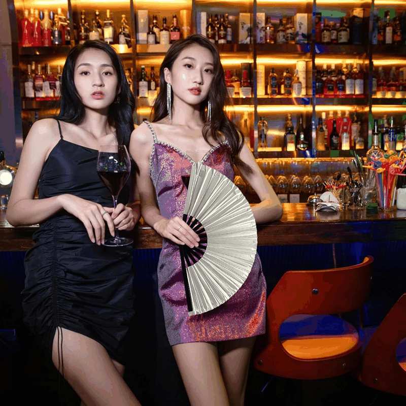 Dmjuncong 1Pcs Large Folding Hand Rave Fan,Clack Handheld Fan,Silvery Hand Fan,For Festivals, Rainbow Outfits,Disco Party,Home Decoration and Many Occasions. image number 3