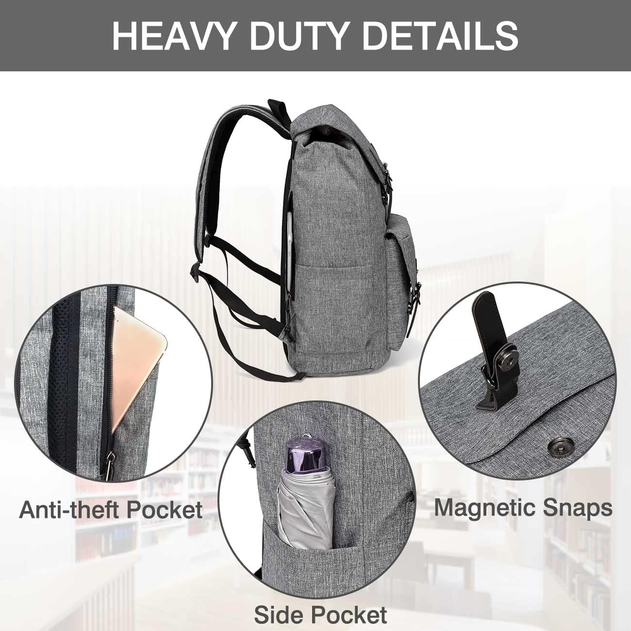 School Backpack for College, Vaschy Large 15.6In Laptop Backpack for Men Women Casual Daypack Travel Backpack Bookbag Camping Work Outdoor Charcoal Grey image number 5