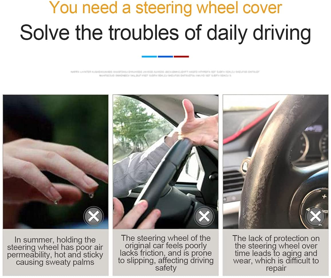 Loyaforba Car Steering Wheel Cover, Breathable Striped Mesh Auto Steering Wheel Protector, Universal Elastic Anti-Slip 15 Inch for Men Women, Car Interior Accessories Fit for Most Vehicles (Black)