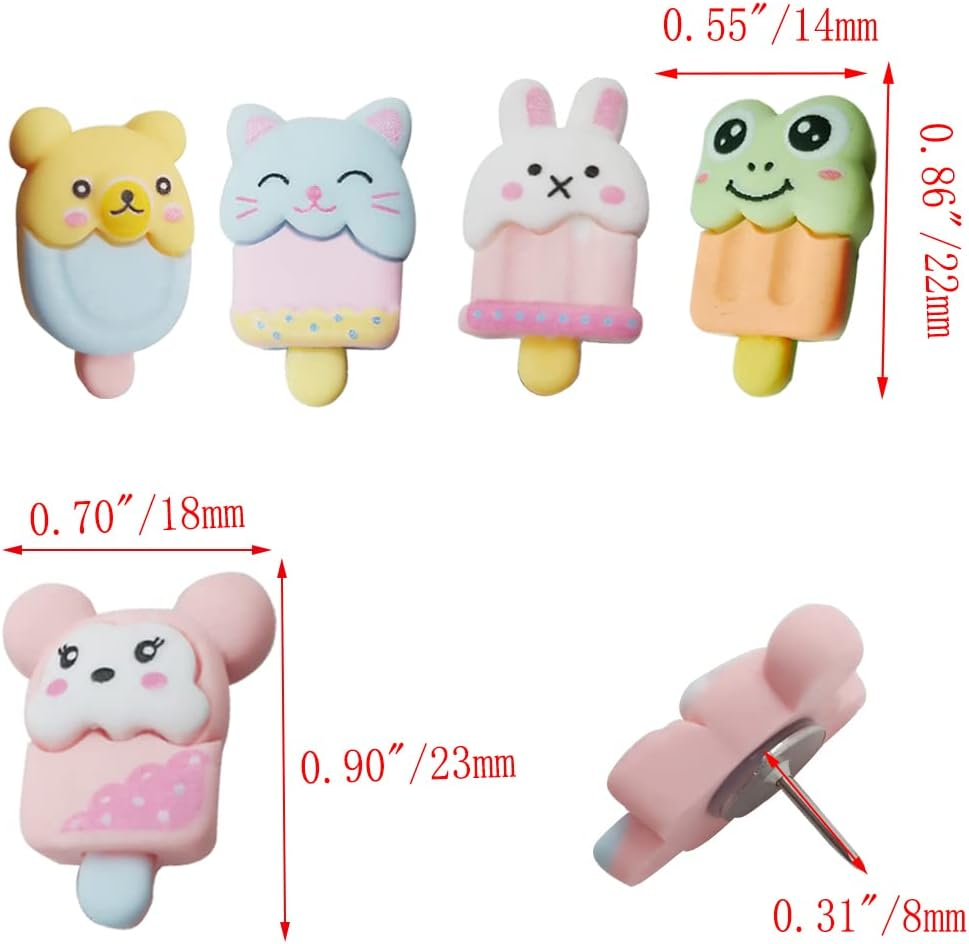 30 Pcs Ice Cream Push Pins Cute Frog Pushpins Mini Decorative Thumbtacks Animal Drawing Pins for Photo Notes Map Bulletin Board Office Supplies image number 5