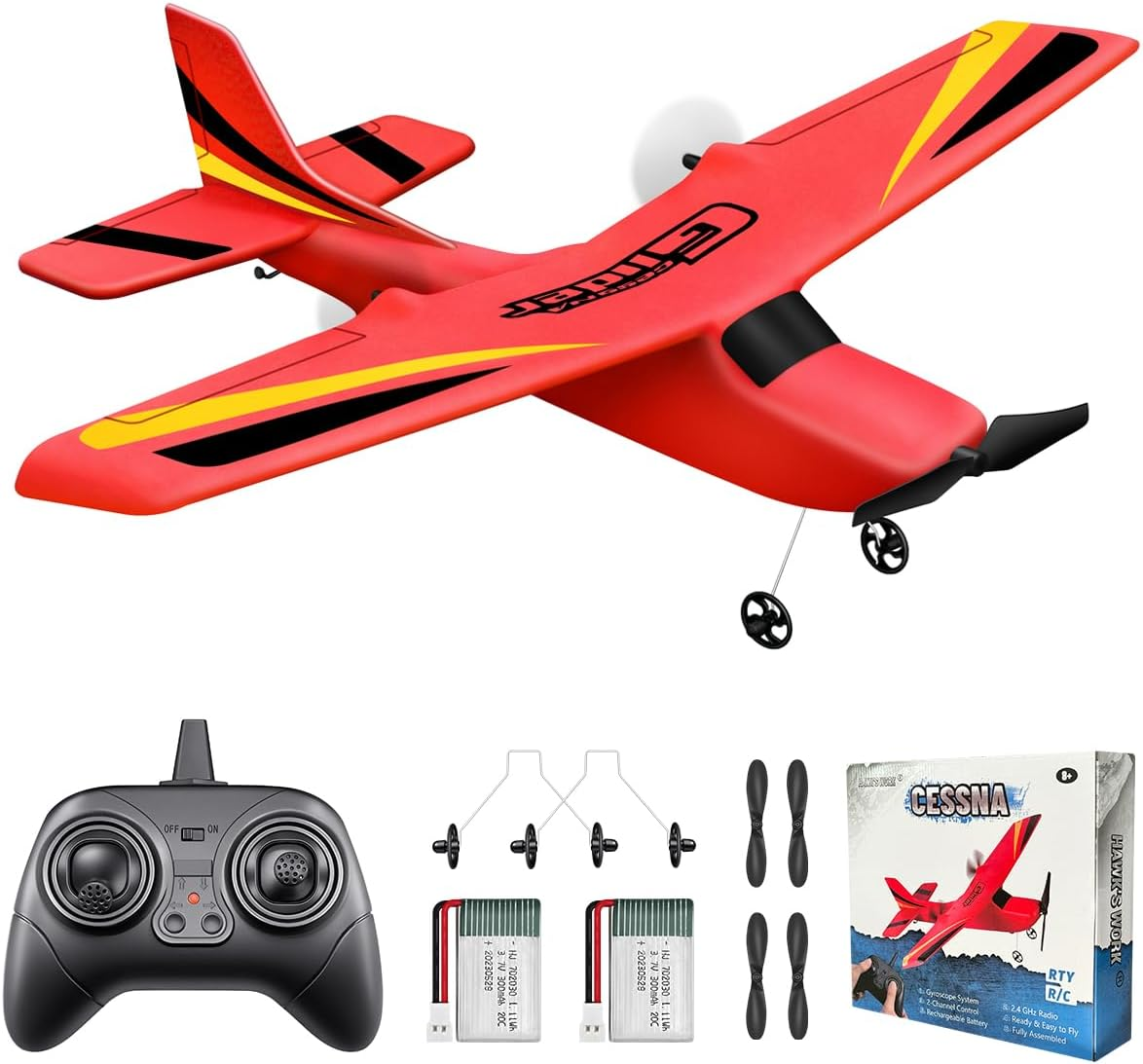 HAWK'S WORK 2 Channel RC Airplane, RC Plane Ready to Fly, 2.4Ghz Remote Control Airplane, Easy to Fly RC Glider for Kids & Beginners (Blue)