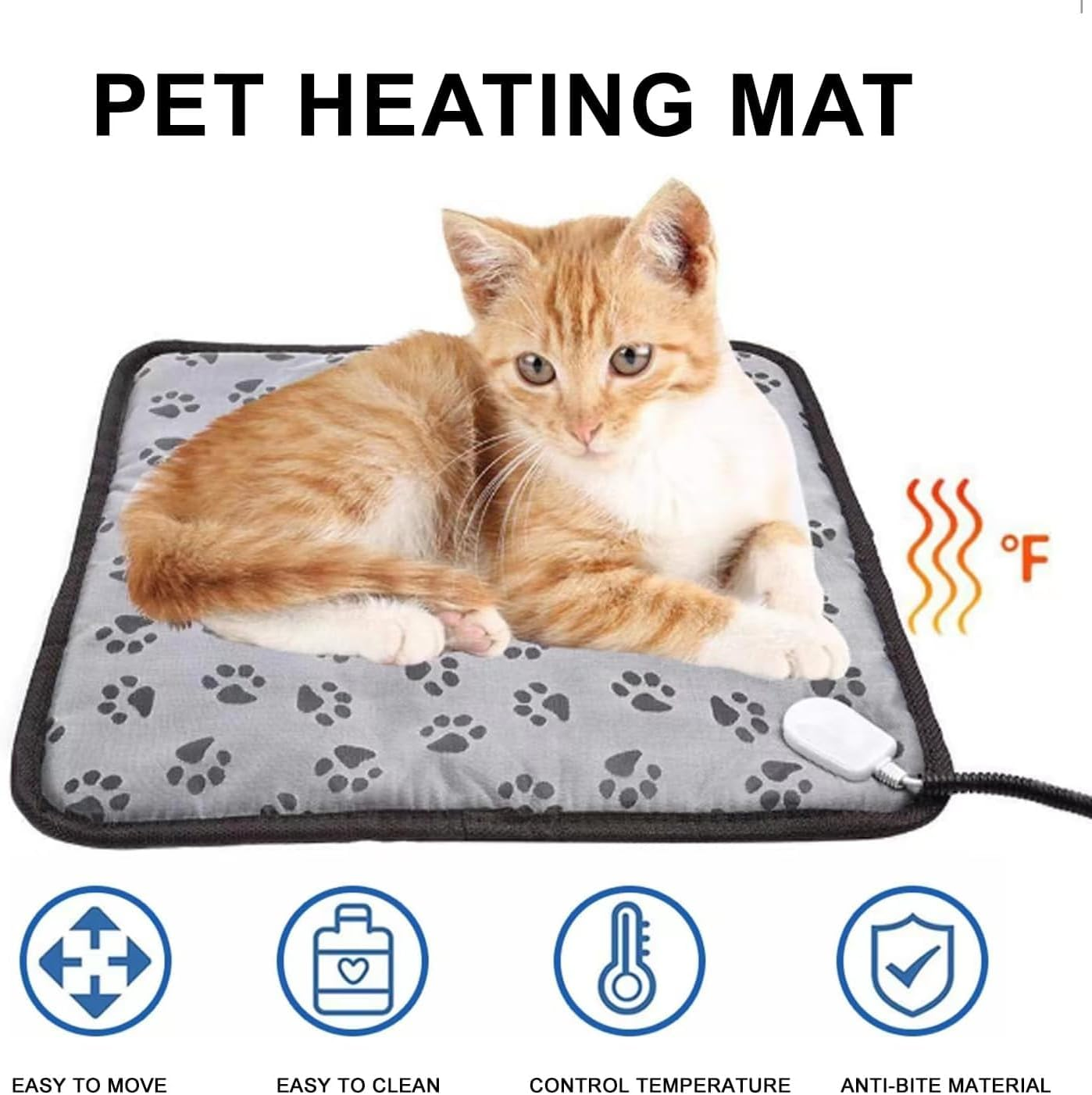 Pet Heated Mat for Cats Dogs, 3 Adjustable Temperature Dog Cat Heating Pad, Warming Heater Bed Pad for Outdoor Cat House, Waterproof (Gray Footmark 45X45Cm) image number 2