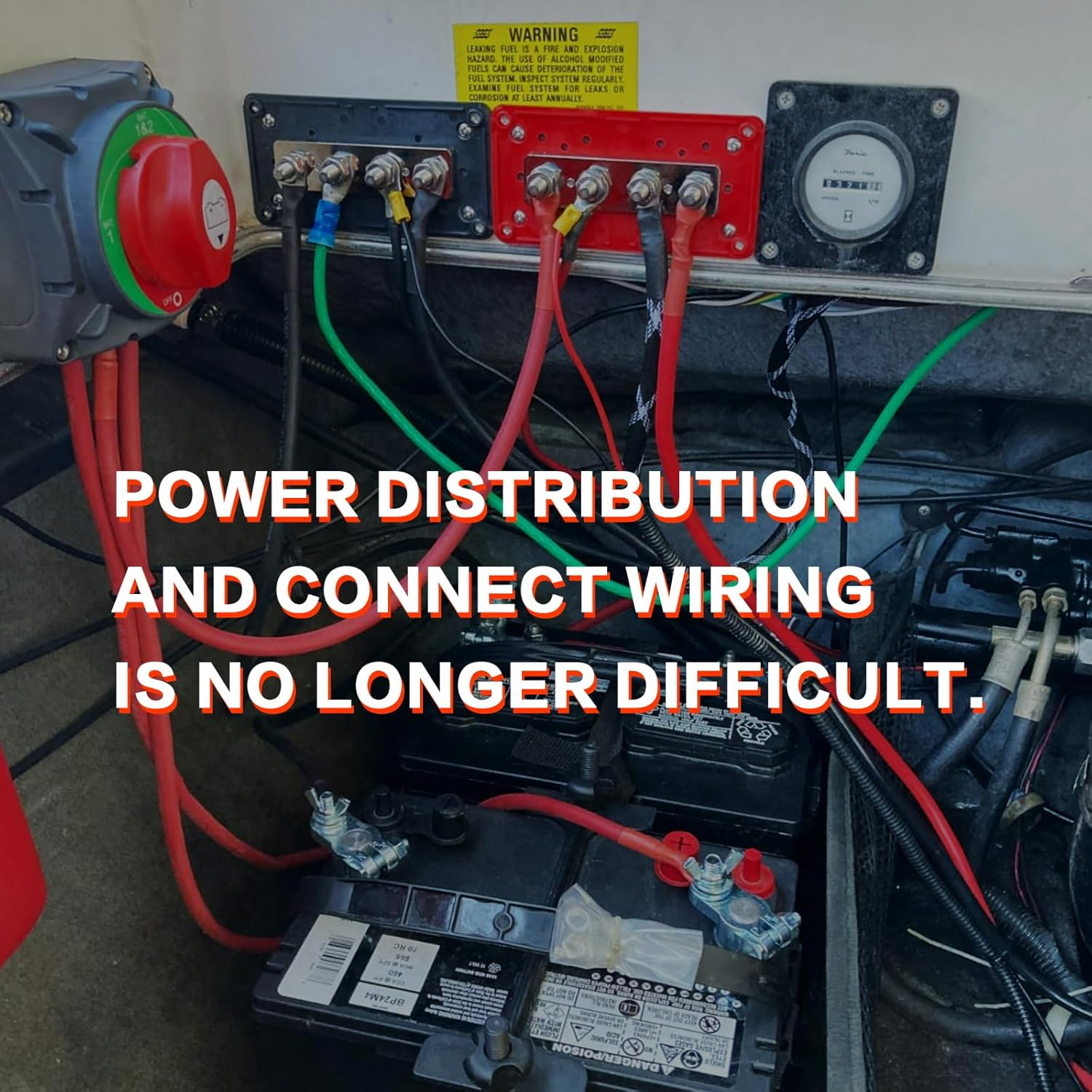 300A Bus Bar Box Heavy Duty Module Design Nickel Plated Brass Buss Battery Power Distribution 4Xm8(5/16") Stainless Steel Terminal Studs Marine Ground DC12 24 48V（Red） image number 3