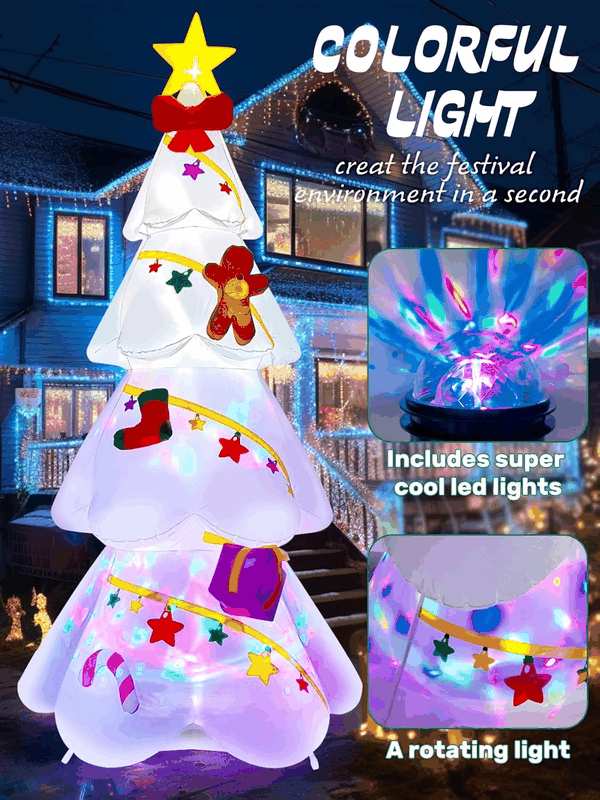 EBANKU 9 FT Christmas Inflatable Xmas Tree Outdoor Decorations, Blow up Yard Decoration Christmas Tree with Star Gingerbread Man, Build in Leds, Colorful Rotating Light for Holiday Indoor Garden Lawn image number 4