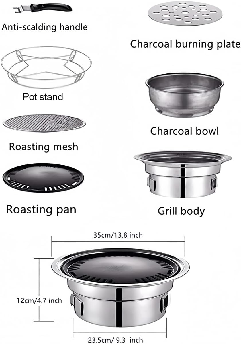 Charcoal Barbecue BBQ Grill, Portable Household Korean Camping Grill Stove Barbecue Smoker Grill, Tabletop Smoker Grill, Outdoor Roaster Grill Stove Ideal for Cooking, Picnic Camping, Tailgating image number 3