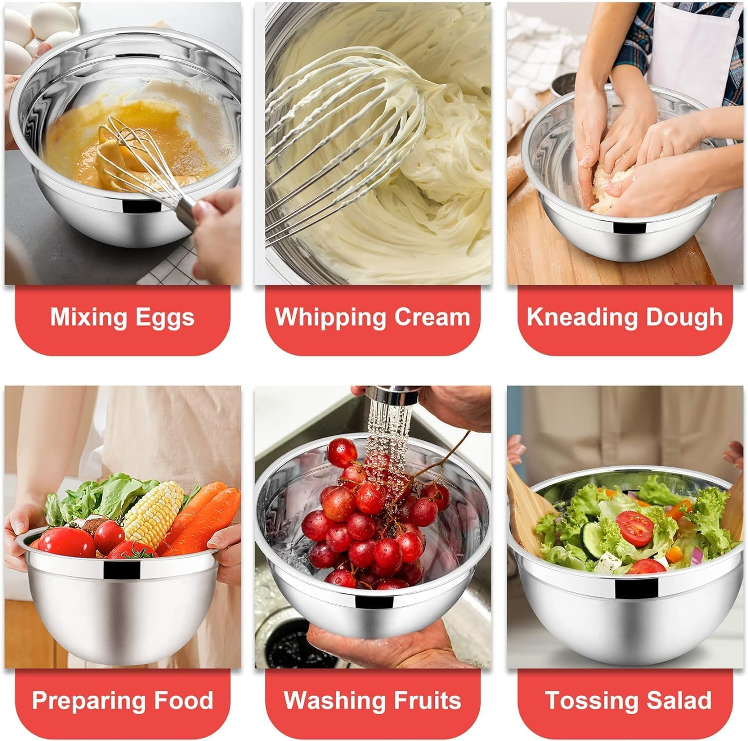 Mixing Bowl Set of 5, Stainless Steel Mixing Bowls with Airtight Multicolord Lids, Salad Bowls Size 4.5L/3.5L/2.5L/2L/1.4L,Multifunctional Bowls with Lids for Baking,Cooking,Food Prep image number 1