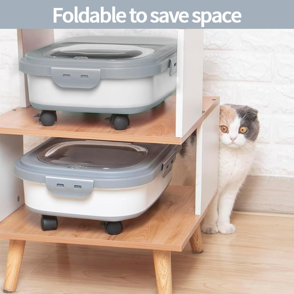 Pet Food Container, Collapsible and Moisture-Proof Dog Food Storage Container with Rolling Wheels, Scoop and Airtight Lid, Large Pet Food Storage for Dog, Cat, 42*28.5*32Ccm, Grey image number 2