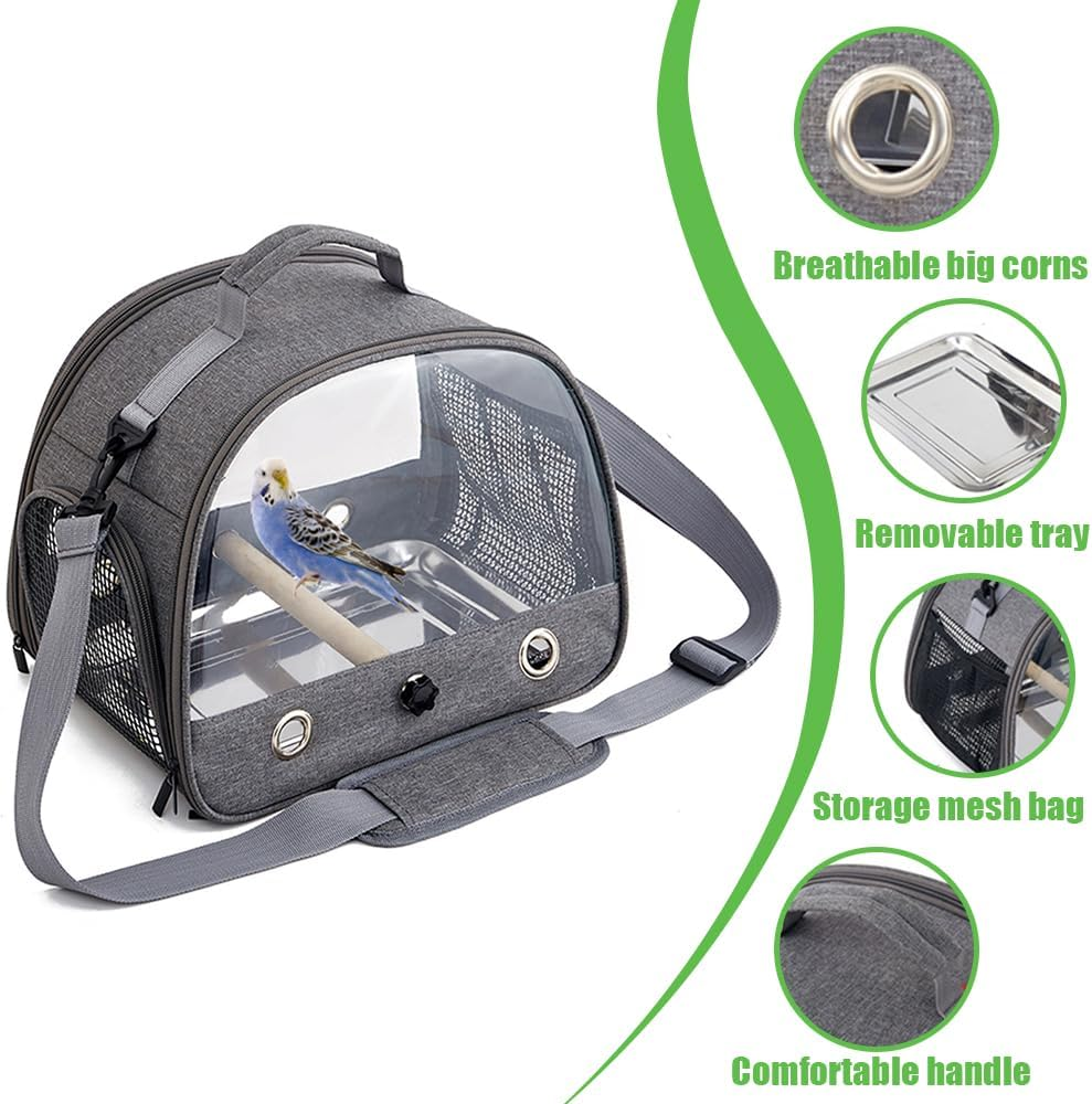 Bird Carrier Bag with Stand - Lightweight, Breathable Parrot Travel Cage, Portable Pet Transparent Bag (Grey) image number 4