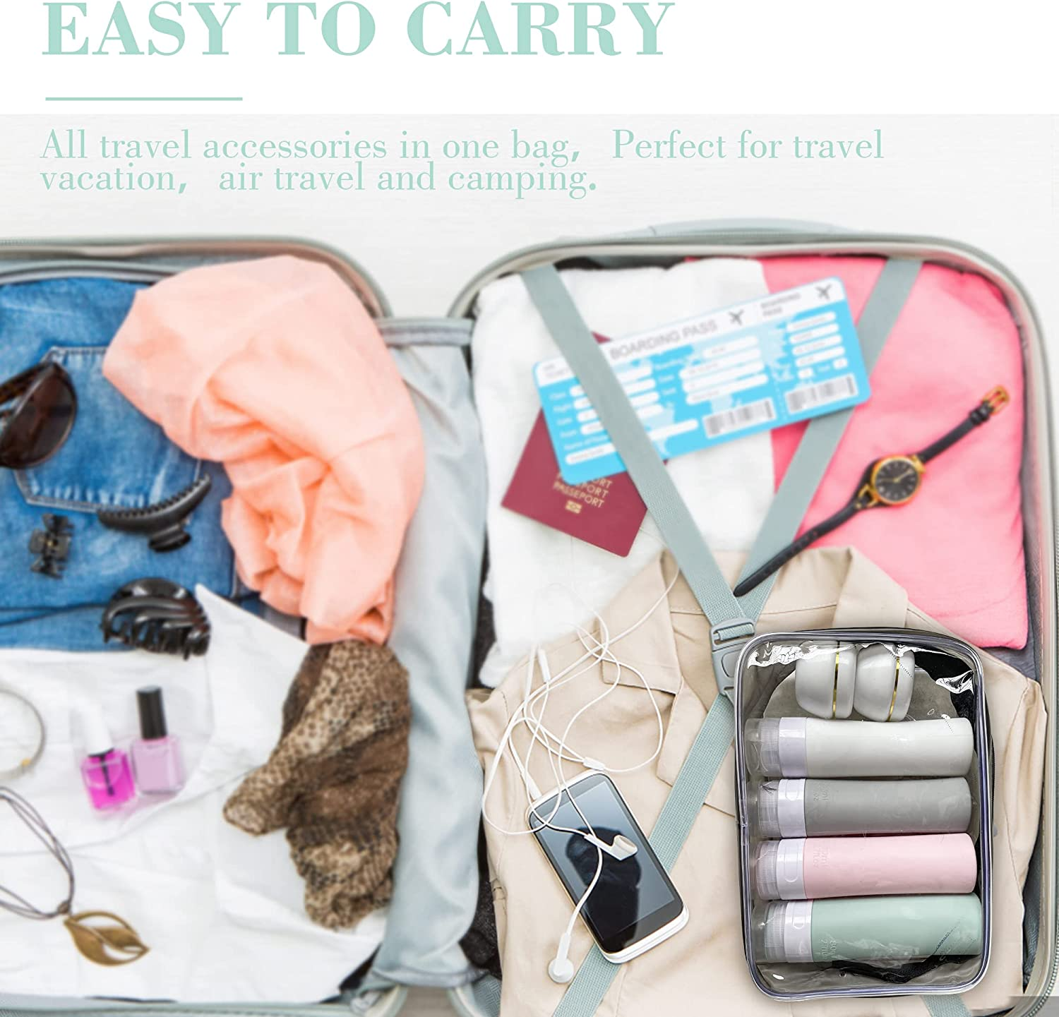 6-Piece Toiletries Set, Four 80ML Leak-Proof Silicone Squeezable Travel Bottles and Two 20ML Cream Boxes for Shampoo Conditioner Lotion Body Wash and Cream Cream&hellip;