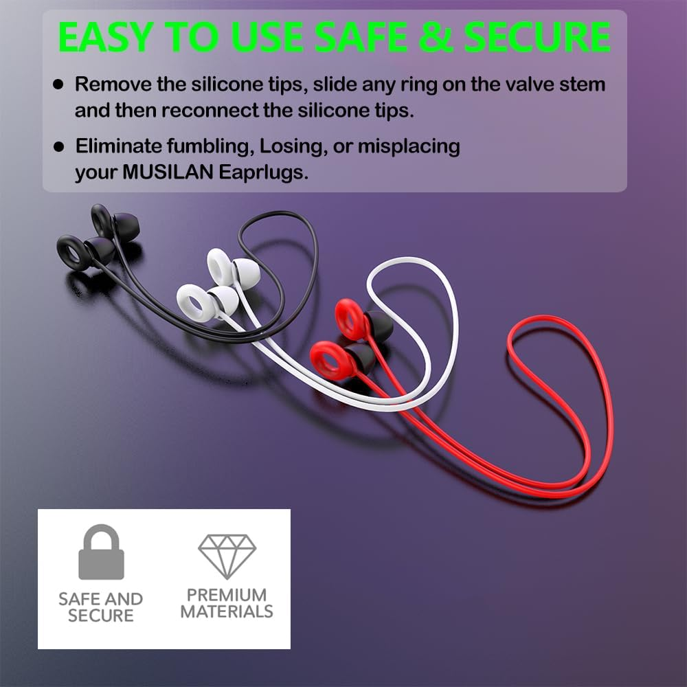 Ear Plugs for Concerts,Silicone Reusable Noise Reduction Musicians Earplugs,High Fidelity Hearing Protection for Noise Reduction,Festival,Dj&rsquo;S,Nightclub,Party - 8 Ear Tips with Earplug Lanyard(28Db) image number 2