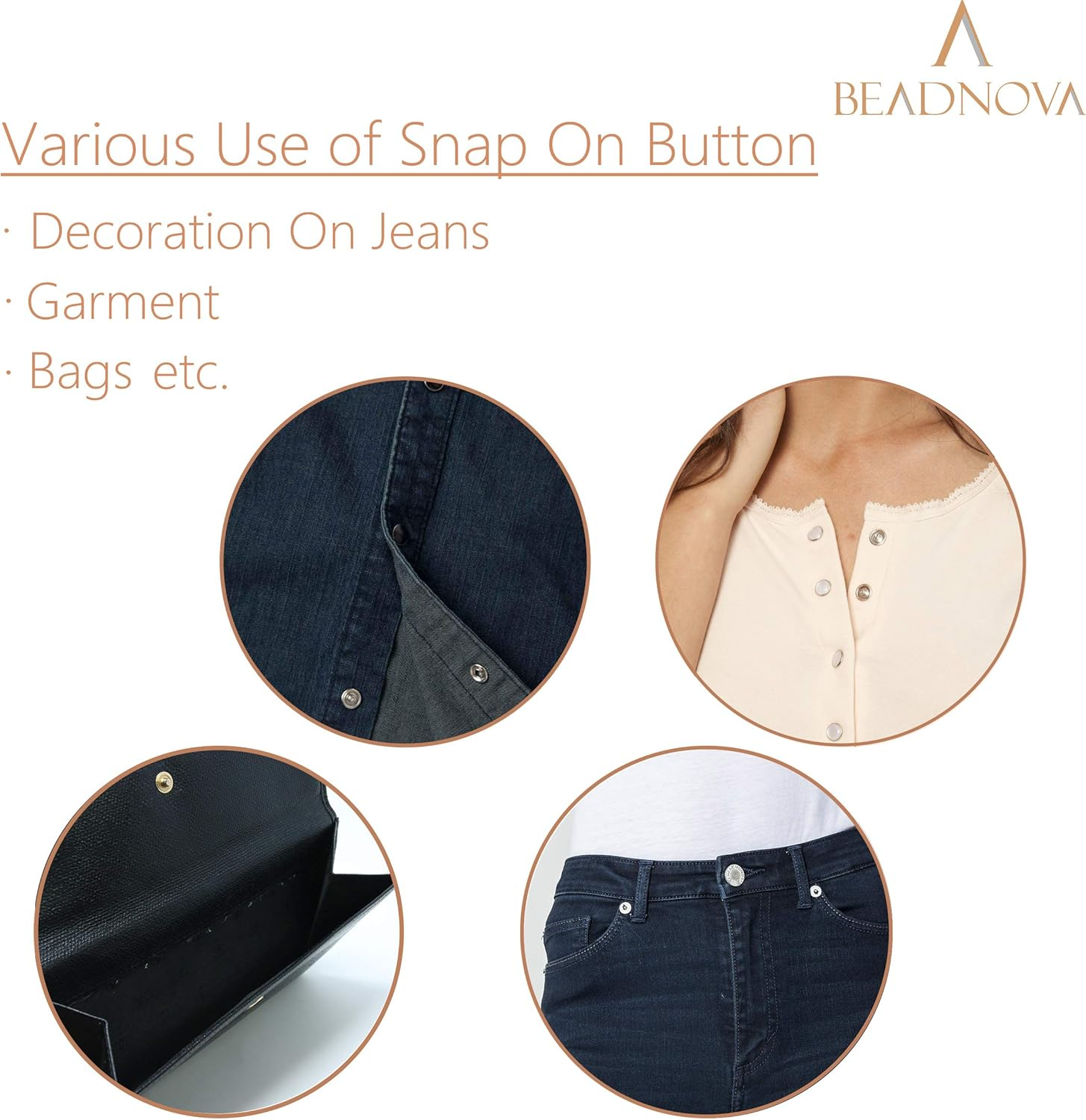 Beadnova Sew on Snaps Metalpress Buttons Snap Fasteners for Clothing (100 Sets 2 Colors) - 10Mm,Black/Silver image number 6